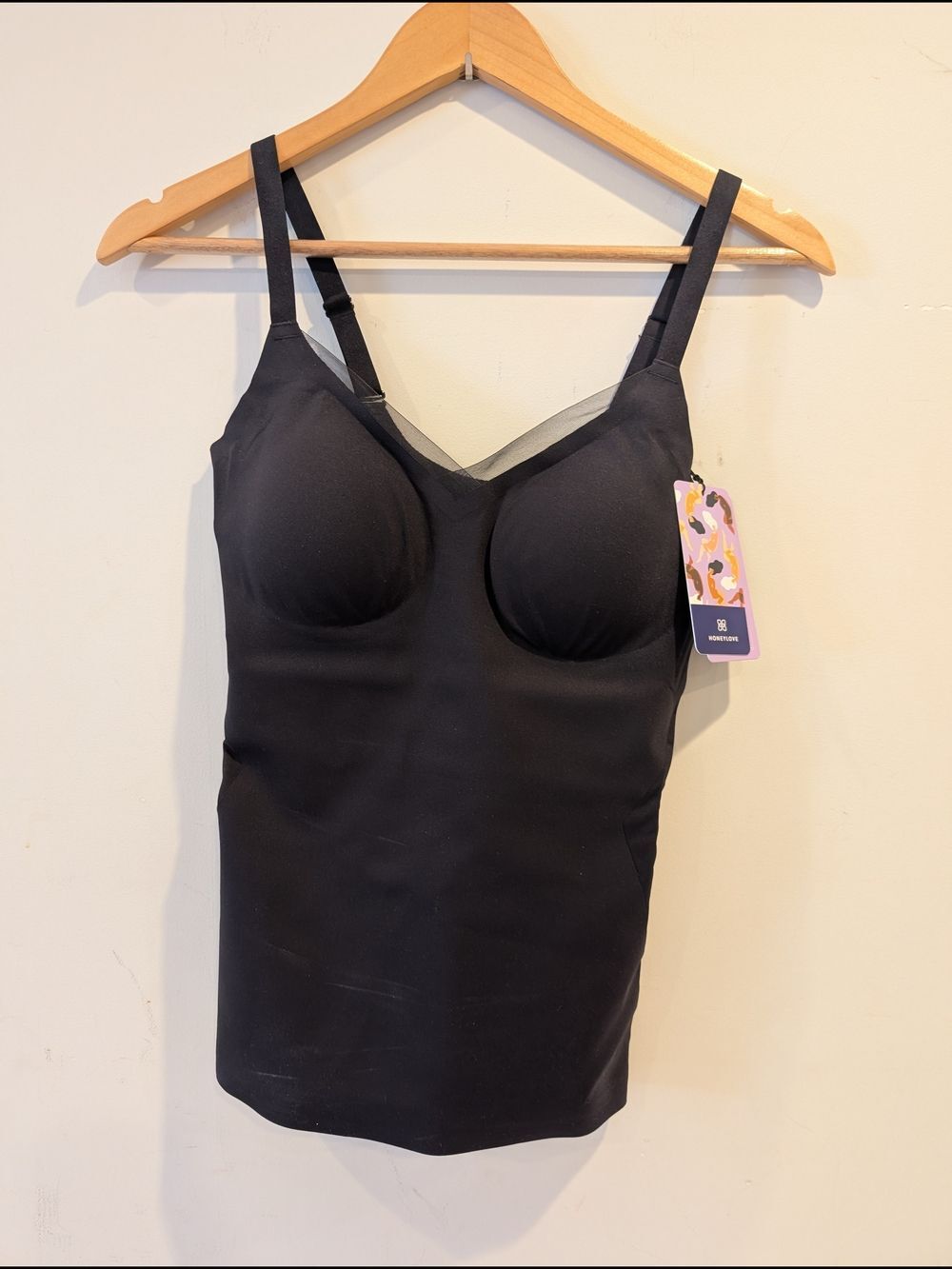 Honey Love New CrossOver Cami Black Shaping Built-In Cups Bra Tank Top Small